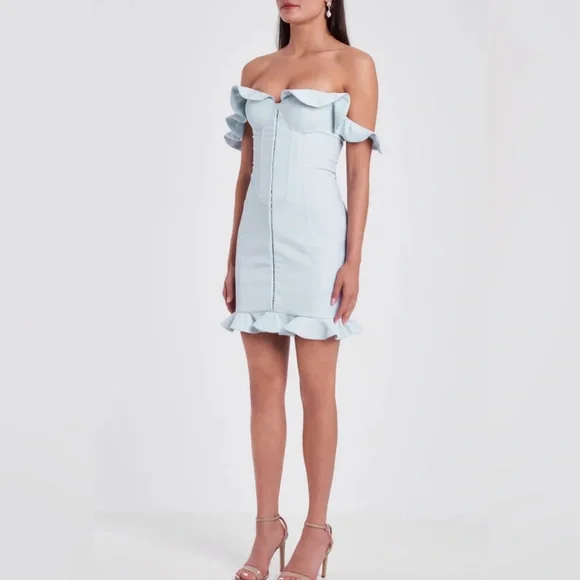 Lavish Alice Ruffle Corset Minidress, Size 4 in Baby Blue at Nordstrom